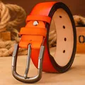 Men's orange genuine leather belt with vintage pin buckle, casual business cowhide waist belt. - 120cm / H1021 Brown
