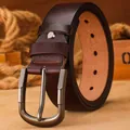 Cinturon hombre de cuero genuino negocios vintage cinturon de vacuno hebilla metal marron oscuro - H1021 Café / 120cm