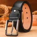 Cinturón de cuero genuino negro para hombre con hebilla de metal retro estilo casual. - H1023 Negro / 120cm