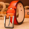 Hombre Naranja Cinturón Cuero Genuino Vintage Hebilla De Perno Casual Piel Vaca Variante Estilo - H1023 Marrón / 120cm