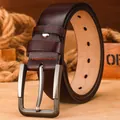 Cinturón de cuero genuino retro para hombre con elegante hebilla de metal estilo negocios - H1023 Café / 120cm