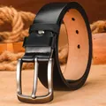 Cinturón de cuero genuino para hombre estilo casual de negocios negro con hebilla metálica. - 120cm / H1026 negro