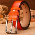 Elegante cinturón de cuero genuino naranja para hombre con hebilla de pasador vintage casual. - H1026 marrón / 120cm