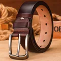 Cinturón de cuero marrón retro para hombre con elegante hebilla de espiga, estilo casual. - H1026 café / 120cm