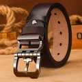 Men's genuine leather belt with stylish metal pin buckle, vintage casual cowhide belt. - 120cm / H102 Coffee