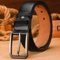 Men genuine leather belt business retro casual cowhide waist belt with metal pin buckle - 120cm / H1028 Black