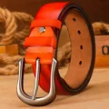 Cinturón de cuero genuino naranja para hombre con hebilla de pasador vintage correa de cintura - 120cm / H1022 Marrón