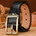 Cinturón de cuero genuino para hombre con hebilla de metal elegante para negocios y casual. - H1030 negro / 120cm