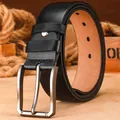 Cinturón de cuero genuino negro para hombre con hebilla de metal clásica para negocios. - H1025 negro / 120cm