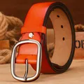 Cinturón de cuero genuino naranja para hombre, elegante correa de piel casual con hebilla metálica. - H1031 marrón / 120cm