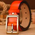 Cinturón de cuero genuino naranja para hombre con hebilla de pin metálica estilo vintage - H1030 marrón / 120cm