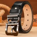 Cinturón de cuero negro para hombre con hebilla de metal para uso diario casual. - H1020 Negro / 120cm