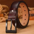 Cinturón de cuero genuino marrón vintage para hombre con hebilla de espiga negra - H1029 café / 120cm