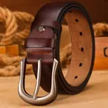 Cinturón de cuero genuino marrón para hombre, hebilla clásica de pasador para uso diario. - H1022 Café / 120cm