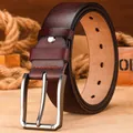 Cinturón de cuero genuino para hombre estilo retro negocios hebilla de hebijón metálica - H1025 café / 120cm