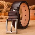 Cinturón de cuero genuino para hombre con hebilla de metal clásica, estilo vintage casual. - H1027 café / 120cm