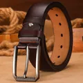Cinturón de cuero genuino para hombre con hebilla de espiga elegante, diseño de negocios clásico. - H1028 café / 120cm