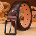 Cinturón de cuero para hombre estilo casual de piel de vaca con hebilla de pin negro - H1032 café / 120cm