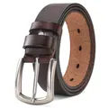 Cinturón de cuero genuino para hombre cinturón informal de piel de vaca hebilla de metal - H1010 café / 120cm