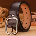 Cinturón de cuero genuino para hombre estilo vintage de piel vacuno con hebilla metálica - H1031 café / 120cm