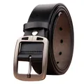 Cinturón de cuero negro para hombre con hebilla de metal cepillado, estilo casual clásico. - 8030 Cuero auténtico negro / 120cm