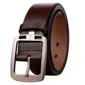Cinturón de piel auténtica para hombre marrón oscuro casual de negocios con hebilla de metal - 8030 Cuero auténtico café / 120cm