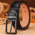 Cinturón de cuero negro para hombre con hebilla de espiga negra, cinturón casual de vacuno. - H1032 negro / 120cm