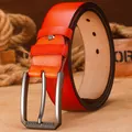 Cinturon de hombre de cuero genuino naranja vintage con hebilla metalica elegante. - H1028 marrón / 120cm