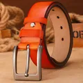 Cinturón Cuero Genuino Hombre Naranja Vintage Casual Hebilla Piel Vaca Estilo Moda - H1027 marrón / 120cm