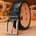 Cinturón clásico de cuero genuino para hombre con hebilla metálica elegante y casual. - H1027 negro / 120cm