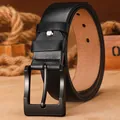 Cinturón de cuero genuino para hombre con elegante hebilla de hebijón negra clásica. - H1029 negro / 120cm