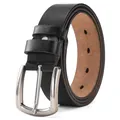 Cinturón de Cuero Genuino para Hombre Negro Negocios Casual de Piel con Hebilla - H1010 negro / 120cm