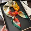 Floral silk scarf elegant mulberry silk square scarf for women spring autumn fashion accessory - Oil Painting Wildflowers