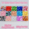 Detailed view of 15-color glass seed bead set in a box for DIY jewelry making, 150g - Q155# Seed Bead 15-Color Box Set (Approx. 150g)