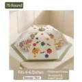Detail view of 70cm foldable food cover with cute vegetable pattern over dishes - Cartoon Fruit & Veggie / Medium (Diagonal 70cm)