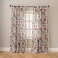 Elegante tenda in lino stampata con nappe motivo floreale rosso e blu per finestre - 132*241cm Pannello Singolo / Retrò rosso e blu