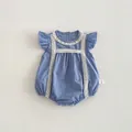 Neonato bambina estate blu volant pizzo tutina body, vestiti carini maniche volant neonato bambino. - 66cm