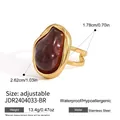 Adjustable vintage stainless steel ring with large irregular brown stone gold finish - Amber Resin Gemstone Style (JDR2404033-BR) / Gold
