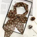 Brown polka dot chiffon skinny scarf stylish long neck ribbon versatile vintage hair accessory - 160*20cm / PS-6