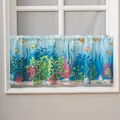 Ocean print cafe curtain short window drape for home decor with fish and coral pattern - 100*60cm / Seagrass