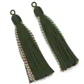 Green decorative tassel detail shot, premium hanging fringe ornament for home decor and curtains. - Woven Tassel Pendant (F7128) / 2 Pcs/Set / Army Green