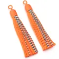 Nordic decorative orange tassel curtain fringe pendant with colorful woven stripes for home decor - Woven Tassel Pendant (F7128) / 2 Pcs/Set / Orange