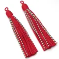 Detailed view of red decorative tassel pendants, ideal for home and curtain decor. - Woven Tassel Pendant (F7128) / 2 Pcs/Set / Red