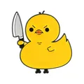 Divertido pin de esmalte de dibujos animados de un pollito con un cuchillo plateado - Pollito Enojado Con Cuchillo(QHXZ5876)