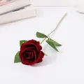 Artificial velvet rose flower detail view, single red stem for indoor party decor. - Pearl Rose - Burgundy