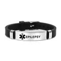Stainless steel medical alert silicone bracelet with epilepsy engraving for daily safety use. - Epilepsy