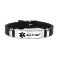 Stainless steel medical alert silicone bracelet with laser engraved allergy warning symbol. - Allergy