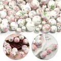 Perline di ceramica stile cinese fiori dipinti a mano porcellana per creazione gioielli fai da te - Fiori e Erba Rosa