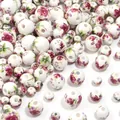 Perline in ceramica dipinte a mano con motivi floreali per la creazione di gioielli fai da te. - Peonie rosso oro