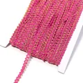 Gold and pink wave lace trim detail, perfect for sewing, curtains, and garment accessories. - 0.5cm Wide 25 Yards/Pack / Rose Red
